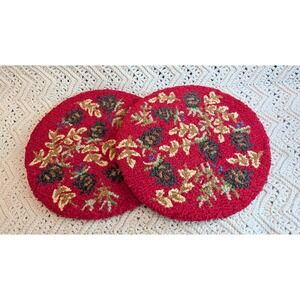 Chandler 4 Corners Laura Megroz Wool Hook Chair Pads Ruby Pinecones Red Set of 2